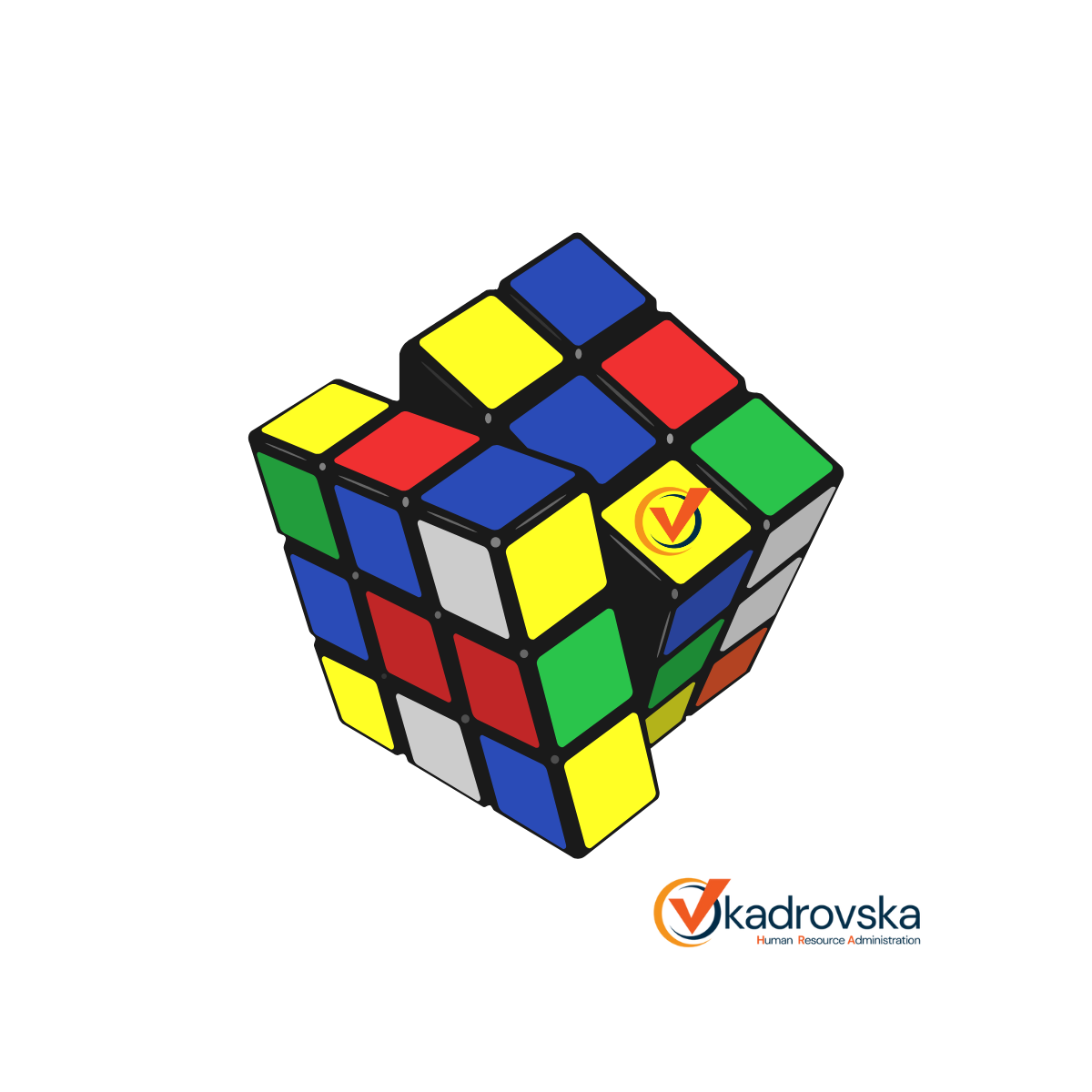 Rubikova kocka sa Kadrovskom logotipom kao simbol složenog problema