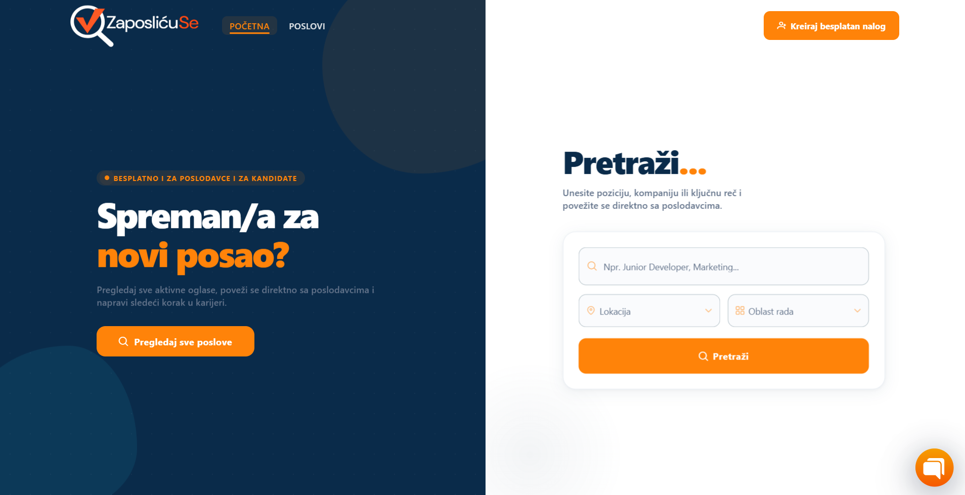 Početna stranica portala ZaposlićuSe sa pretragom poslova